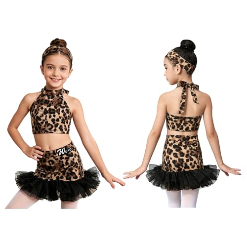 Tenue danse latine filles léopard brun 9-10 ans avec justaucorps