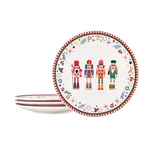 Bico Christmas Soldier Dinner Plates Set of 4, 11 Inch Large Ceramic Plates for Pasta, Steak, Stylish Serving Dishes, Microwave and Dishwasher Safe, Gift for Housewarming and Christmas