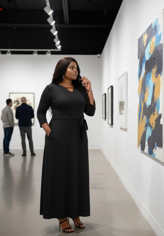 Women Maxi Dress with Pockets Casual 3/4 Sleeve V Neck Long Cocktail Party Dresses 2026 - Image 2