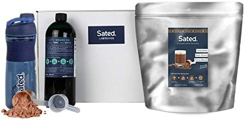 Sated Keto Meal Shake | 18g Protein | 30 Meal Starter Kit w/ Blender Bottle | Just 1.6g Net Carbs Per Shake | Diabetic Friendly, No Sugar Added, Low Carb, Prebiotic Fiber | (Chocolate, 30 Meals)