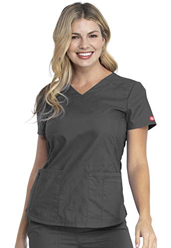 Dickies Eds Signature Women Scrubs Top V-Neck Dk880, Xs, Pewter #TOP14