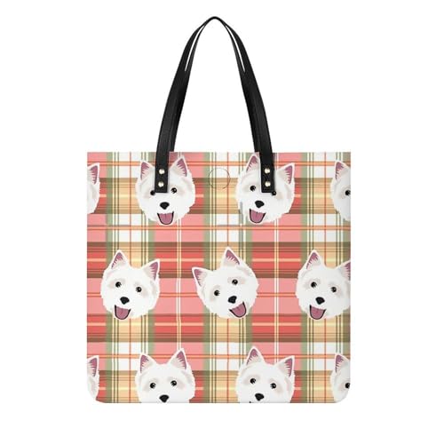 Grand sac à main pour voyage imprimé chien à carreaux cabas femme 39x39cm