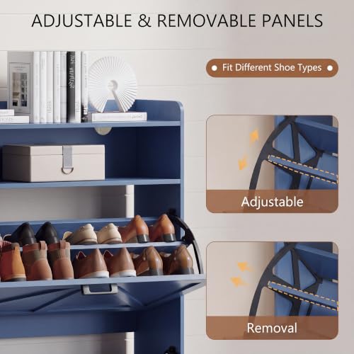 Image of Xixini Shoe Storage Cabinet with 2 Flip Drawers, Entryway Shoe Rack, Blue