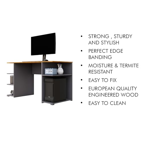 Image of Bniture Wooden Study Table for Home | Engineered Wood Study Table with Side Shelf Storage | Multi Purpose Computer Desk for Writing & Study | Laptop Table for Study Room | Slate Grey & Giant Wood