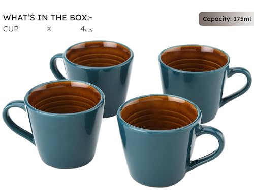 Image of Bodhi House Handcrafted Ceramic Tea Cup Set of 4 Pieces (175 Ml), Stoneware Coffee Mug, Microwave Safe Small Tea Cup, Glossy Finish, Ideal for Daily use, Casual Gatherings and Gifting, Cyan