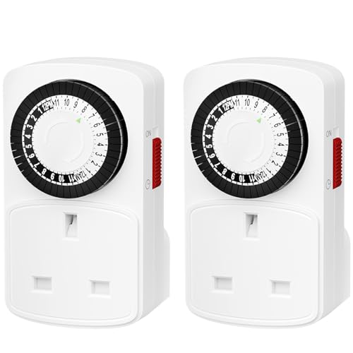 HBN 24 Hour Programmable Plug Timer Socket UK Plug-in Segment Plugs Timers Switch Energy Saving Light Switchs for Lamps Home Security Indoor Lights and Christmas (30min 2Pack)