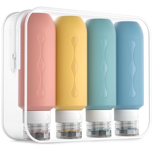 Image of Gemice Travel Bottles for Toiletries, Tsa Approved Travel 6oz Size Containers with Clear Bag, BPA Free Leak Proof Travel Tubs Refillable Liquid Travel Accessories for Cometic Shampoo Lotion