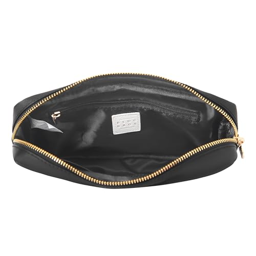 BLOC-Bags-Travel-Makeup-Bag-Cosmetic-Bags-for-Women-Medium-Cute-Toiletry-Bag-Make-up-Bag-Beauty-Bag-with-Chenille-Patch-and-Top-Zipper-Inside-Zipper-Pouch-and-Mesh-Pockets-Black-Star-Black