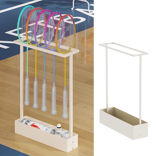 RENJJPBO Training Ground Badminton Racket Organizer, Tennis Racquet Sports Equipment Display Holder, Racket Shelf for Badminton Courts/School/Gymnasiums (White)
