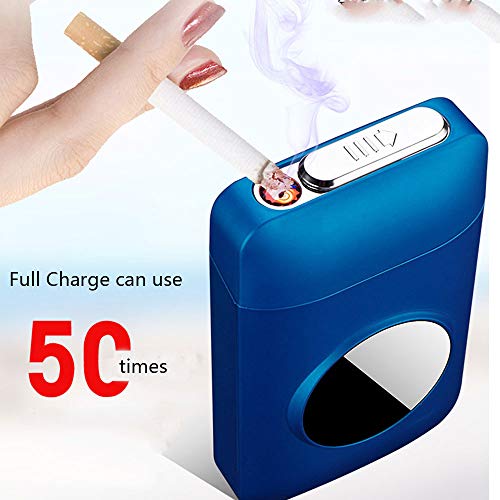 Cigarette Case with Lighter Cigarettes Box King Size Portable Full Pack 20pcs Regular Size Cigarettes 2 in 1 USB Lighters Rechargeable Flameless Windproof Electric Lighter(Red- with Lighter)