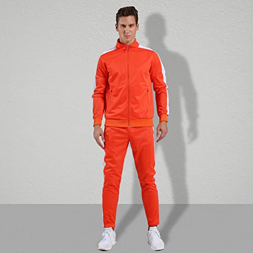Shinestone Men's Sport Casual Tracksuit Warm Up Suit Gym Training Wear For Christmas (Orange, L) #TOP1