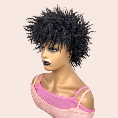 VAVANGA Short Afro Kinky Wigs for Women, 6inch Natural Crochet Braided Wig Synthetic Hair Afro Puff Twist Braids Wigs Dreadlocks Twisted Braiding Wig for Black Women(6", Black) — view 6