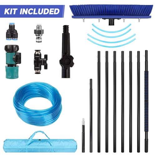 Image of Solar Panel Window Cleaning Brush and Pole, 33FT Adjustable Window Cleaner Brush & Water Fed Pole Kit, Solar Panel Cleaning System Window Washing Equipment Tool