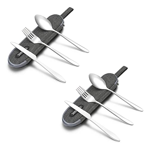 Portable Utensils,Travel Camping Cutlery Set, Portable Stainless Steel Flatware Set,Travel Silverware Dinnerware Set With A Waterproof Case (2-Sets Silver) #TOP17