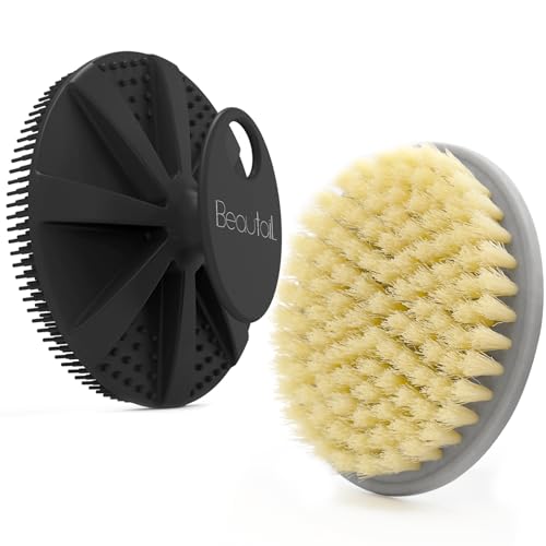 Image of BEAUTAIL Body Scrubber 2 Pack 1 Pack PP Body Brush Grey and 1 Pack Silicone Body Scrubber Black Gentle Exfoliating for Women Men Baby Sensitive Skin