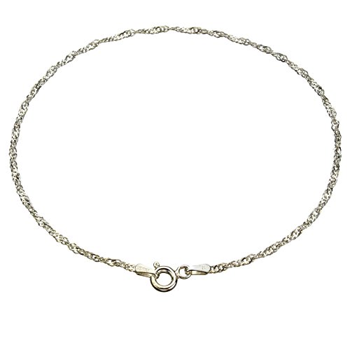 Sterling Silver Singapore Nickel Free Chain Anklet Italy, 9