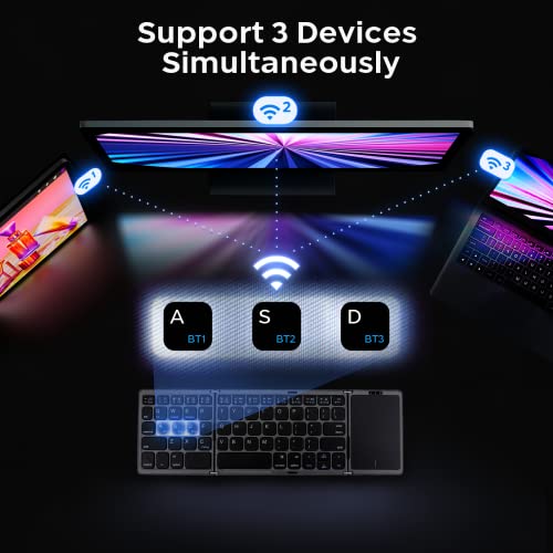 Achort Foldable Bluetooth Keyboard, Tri- Folding Portable Wireless Keyboard With Touchpad, Usb Rechargable Bt Wireless Keyboard For Android, Windows System Laptop Tablet Smartphone (Style2-Black) #TOP2