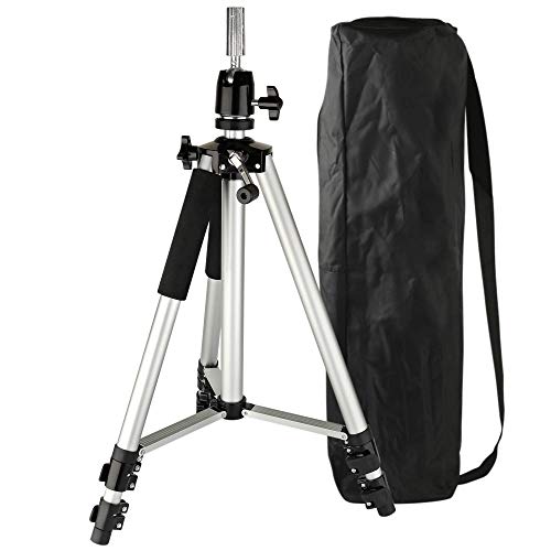 Metal Adjustable Head Tripod, Head Stand Holder, Wig Stand, Mannequin Head Tripod for Hairdressing Training, Cosmetology, Hair Salon, with Travel Carry Bag Silver