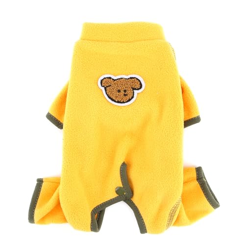 Zunea Fleece-Hundeanzug für kleine Hunde, Welpen, Bauch-Wundschutz nach Operationen, Pullover, Winter, warmer Schlafanzug, Langarm, Anti-Leck-Pyjama, kaltes Wetter, Chihuahua-Bekleidung, Gelb, Größe