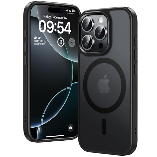 Image of TAURI for iPhone 16 Pro Case 6.3 inch with Translucent Matte Back, Compatible with MagSafe, Military-Grade Protection, [Anti-Fingerprint] Shockproof Frosted Magnetic Phone Cover - Black