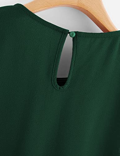 Milumia Womens Casual Round Neck Basic Pleated Top Shirt Curved Keyhole Back Blouse (Green, X-Large, Cap Sleeve)