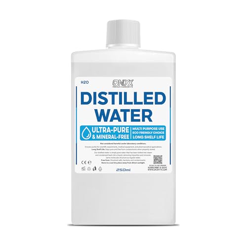 ONYX Distilled Water 250ml - 100% Ultra Pure Water - For Labs, Irons, Humidifiers, Cleaning, Engines and more - Distilled in UK (0.25l)