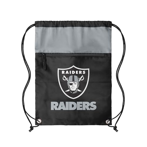 FOCO NFL Officially Licensed Unisex Team Color Football Primary Logo Wordmark Drawstring Backpack With Zippered Pocket - Las Vegas Raiders