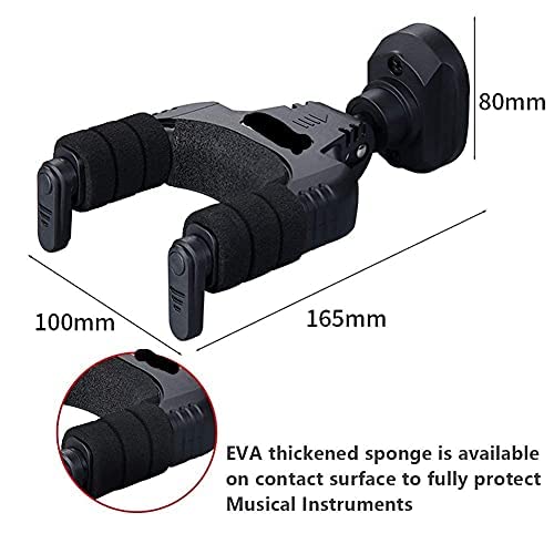 MUSTANG Guitar Hanger For Wall Black 1 Pack, Guitar Wall Mount, Guitar Holder Stands, Auto Lock Guitar Holder Stands For Wall For Classical Guitar, Electric Acoustic Bass Guitar 1