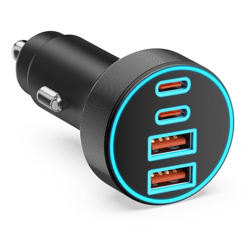 4 Puerto 90W Cargador Coche Carga Rapida, Dual USB C & USB A PD/QC Adaptador Movil Mechero Tipo C Cargador Coche para iPhone 17e/17/Air/16 15 14 13 Pro MAX, Samsung Galaxy S26/S25, Google Pixel 10/9/8