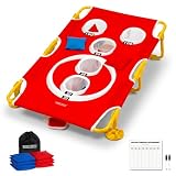Cornhole Game Set - Foldable Portable Bean Bag Toss for Family Tailgate & Beach - Sturdy Metal Frame 5-Hole Arcade Style with 8 Bags & 8 Fun Games Scoreboard - Tool-Free Instant Setup