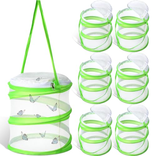Sherr 6 Pcs Mini Butterfly Habitat Cage Mesh Foldable Insect,Green