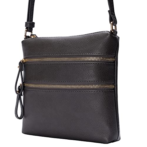 Image of Solene Small Multi Zipper Pocket Crossbody Bag with Adjustable Strap, Lightweight Travel Purse, Daily Small Messenger Pouch