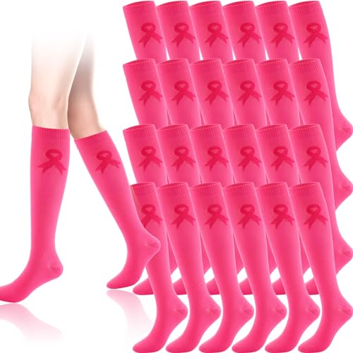 Cozypower 12/24/36 Pairs Breast Cancer Awareness Socks Pink Ribbon Soccer Softball Baseball Football Socks for Women