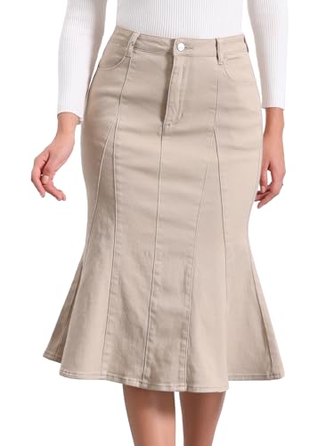 Allegra K Women's Ruffle Denim Skirt Midi Bodycon High Waist Fishtail Jean Skirts