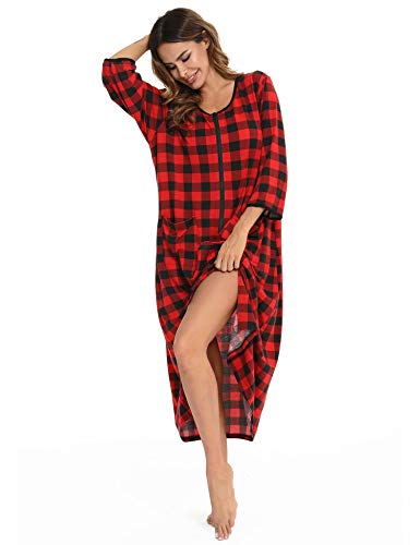 Image of Bloggerlove Zipper Front Robes for Women House Coat Half Sleeve Loungewear Long Nightgown with Pockets S-3XL