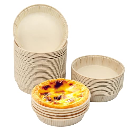 UHELET 50 PCS Moldes de Papel para Tartaletas 10 cm, Mini Moldes Desechables para Tartas Antiadherente, Molde Redondo de Papel para magdalenas, Cupcakes, Postres, Muffins, Repostería y Panecillos