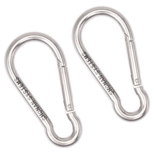 Shonan.systems 4 Inch Carabiner Clips- 2 Pack Heavy Duty Stainless Steel Spring Snap Hook D Ring Carabiners For Outdoor Camping, Swing, Hammock, Hiking, 400Lbs Capacity #TOP4