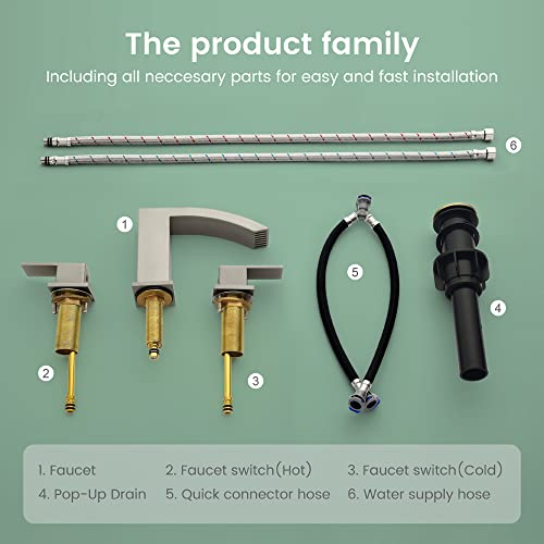 Brushed Nickel Bathroom Faucets For Sink 3 Hole Widespread Waterfall Basin Faucet With Pop-Up Drain Bathroom Lavatory Faucet Vanity Faucets #TOP6