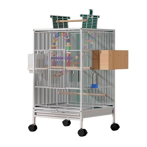 Jaula grande para pájaros con soporte para periquitos, loros, conures, tortolitos y cacatúas, pajarera interior para pájaros felices y activos