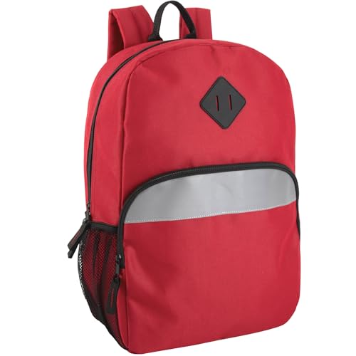Trail maker Reflective School Backpack for Kids | Colorful Backpack with Adjustable Straps, Side Water Bottle Pockets (Red)
