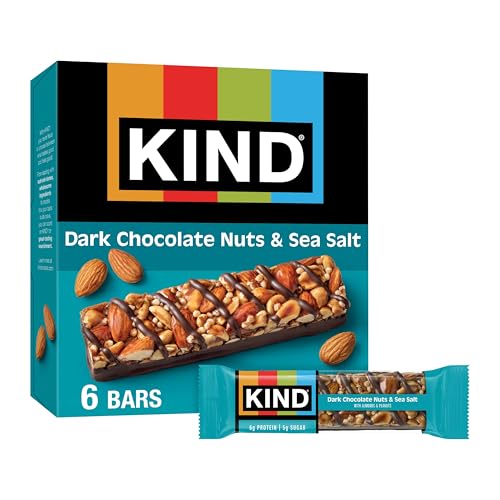 Image of KIND Healthy Snacks Bars, Dark Chocolate Nuts & Sea Salt, Gluten Free, Low Sugar, High Fiber Snacks, 6g Protein, 6 Count