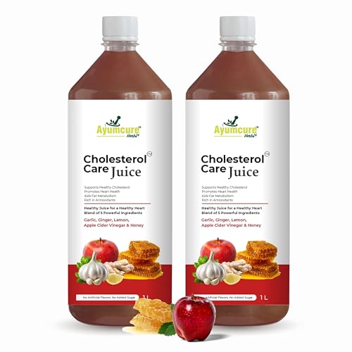 Image of Ayumcure Cholesterol Care Juice | Ayurvedic Heart Health Drink with Garlic, Ginger, Lemon, Apple Cider Vinegar & Honey | Supports Healthy Cholesterol & Triglyceride Levels|Sugar-Free|Men & Women | 1L ( Pack of 2 )