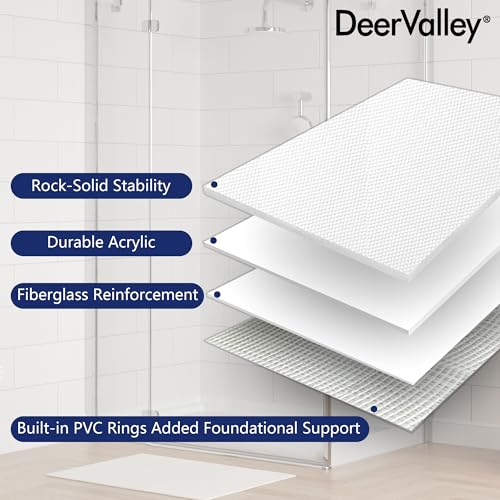 DeerValley 48\"L X 30\"W Shower Base in White with Single Threshold, Right Drain Location, Rectangle Acrylic Alcove Shower Pan for Bathroom, Non-slip Design DV-1SB0107R