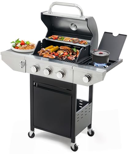 3 Burner Propane Gas Grill with Side Burner, Stainless Steel BBQ ...
