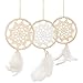 Ling's moment 3-Set Mini Dream Catchers 4" x 8" White Boho Ornaments Wedding Party Favor, Bedroom Wall Ornaments, Car Hanging Decoration, White Feather