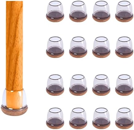 Extra Small Silicone Chair Leg Floor Protectors w/Wrapped Felt, Clear Chair Leg Caps, Silicon Furniture Leg Feet Cup, Protect Hardwood Floor from Scratches 16 Pcs (Round, Fit: 0.5" - 0.8")