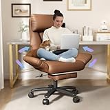 JULYMON Cross Legged Office Chair with Pets Friendly Arms, Plus Size Criss Cross Desk Chair, Big and Tall Office Chair with Foot Rest, Reversible Armrests & Wide Seat, Brown