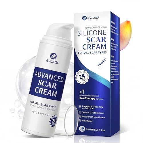 Rvlaim Silicone Scar Cream Scar Gel, Advanced Scar Removal Cream for Surgical Scars, Acne Marks, Stretch Marks, Keloids, C-Section, Burns, Old and New Scars, 1.7 fl oz
