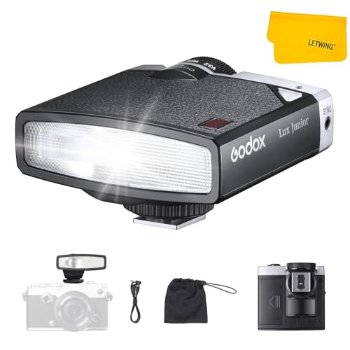 Godox Lux Junior Rétro Flash pour Appareil Photo, Vintage Flash avec 7 Niveaux de Puissance, Contrôle Optique S1/S2, Flash Automatique/Manuel, Compatible pour Canon Sony Nikon Fujifilm Olympus Caméra