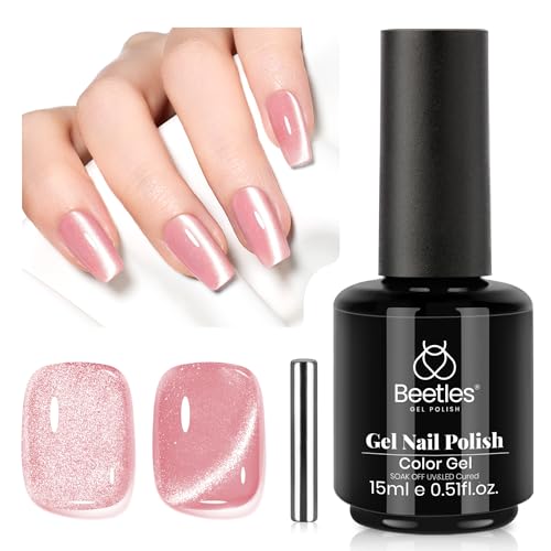 Image of Beetles Pink Cat Eye Gel Nail Polish - 15ML Gel Polish Light Shimmer Glitter Gel Polish with Magnet Soak Off UV Spring Encounter Nail Art Design Manicure Gifts for Women